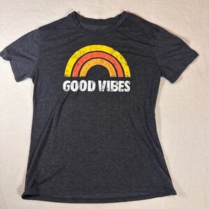 Good Vibes Rainbow Graphic T Shirt Women's Size L Short Sleeve Comfort Tee